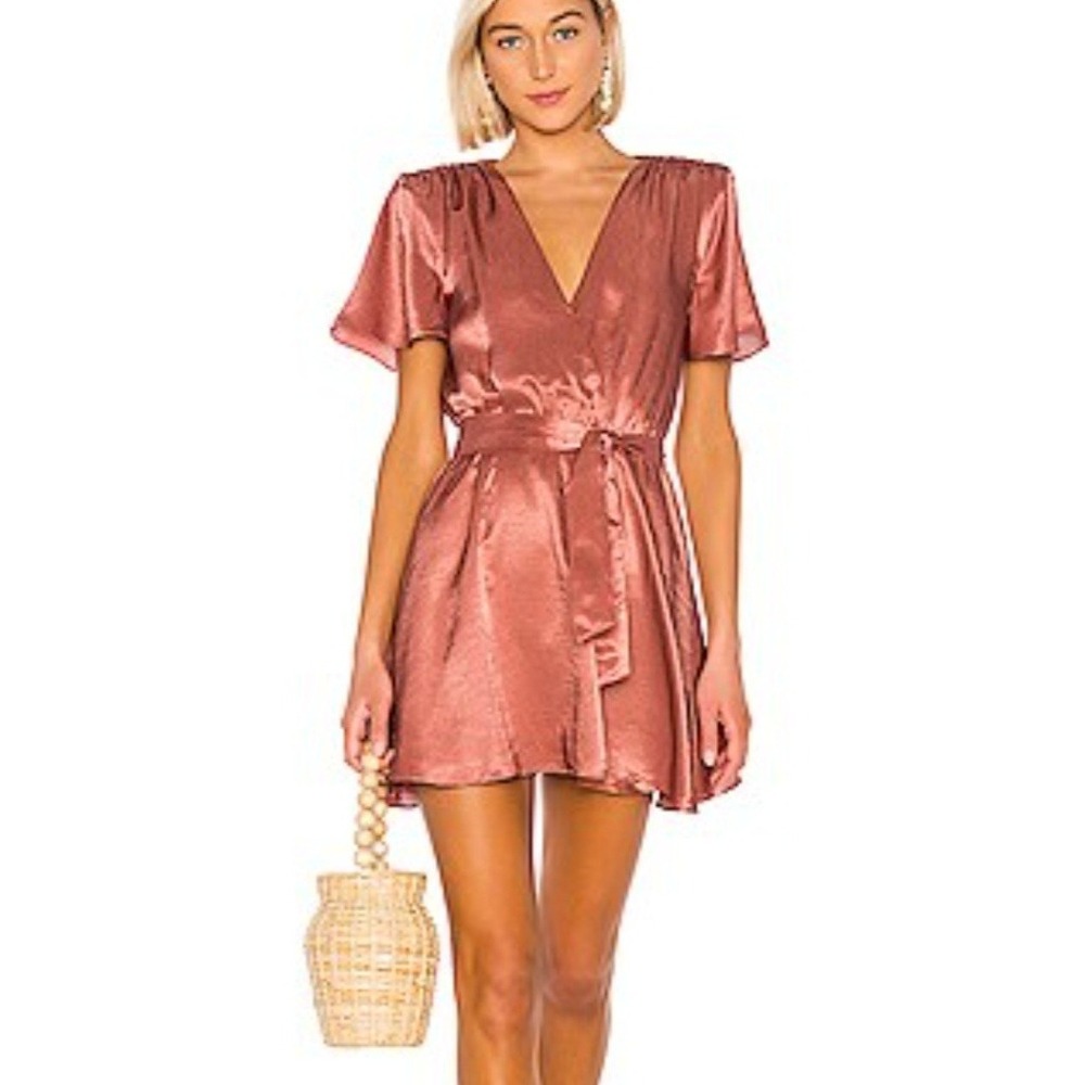 House Of Harlow X REVOLVE Rose Gold Satin Shoulder Mini Dress Party Womens XL